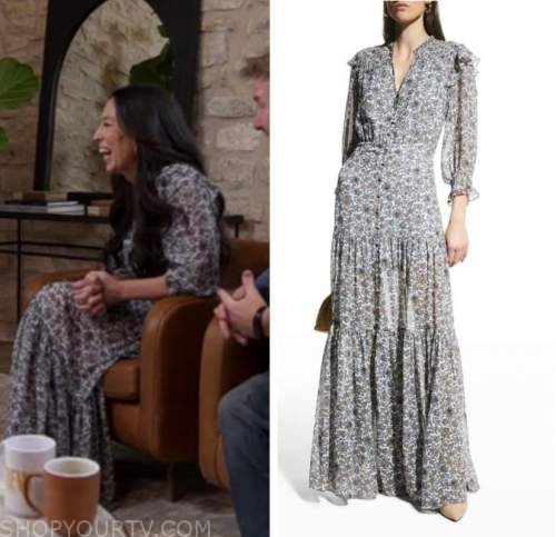 drew barrymore show, blue floral maxi dress, joanna gaines