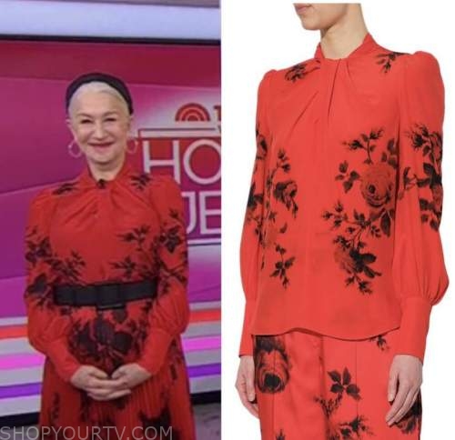 the today show, hoda and jenna, helen mirren, red and black floral twist blouse