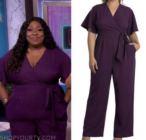 The Real: April 2022 Loni Love's Purple Wrap Jumpsuit | Fashion ...