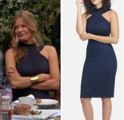 phyllis newman, michelle stafford, the young and the restless, blue suede halter dress