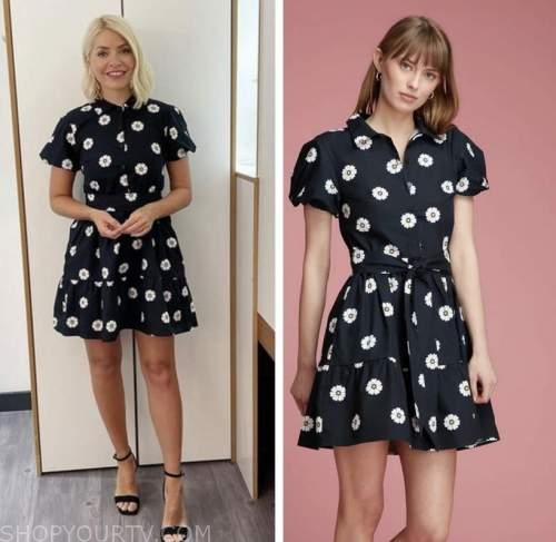 holly willoughby, this morning, black daisy floral dress
