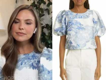 tamron hall show, hannah brown, blue and white puff sleeve top
