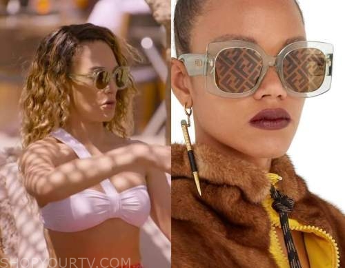 Fendi Oversized Square Sunglasses worn by Amanza Smith as seen in Selling  Sunset (S05E01)