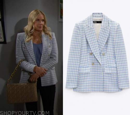 Bold and the Beautiful: April 2022 Brooke's Blue & White Checked Blazer ...