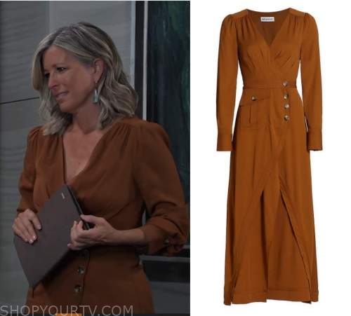General Hospital: April 2022 Carly's Orange Wrap Maxi Dress | Shop Your TV
