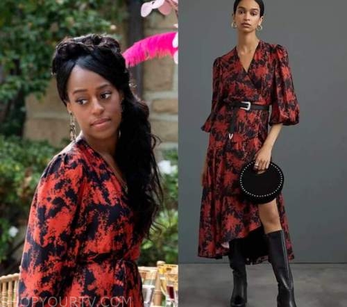 Anthropologie Caballero Abstract Wrap Midi Dress worn by Veronique (Devyn  A. Tyler) as seen in Snowfall (S05E08)