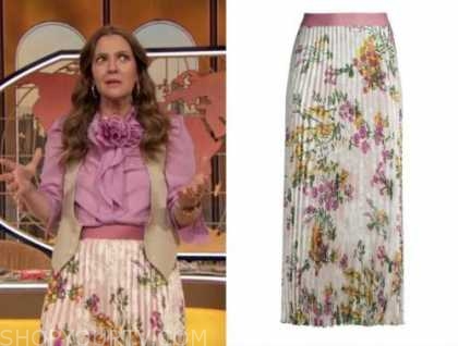drew barrymore, drew barrymore show, white floral pleated skirt
