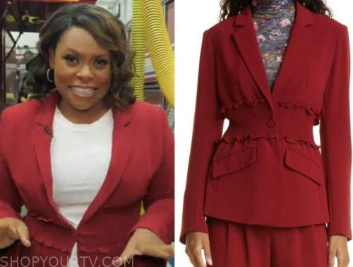 jamika pessoa, the good dish, red smocked waist blazer
