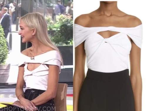 the today show, zanna roberts rassi, white twist off-the-shoulder top