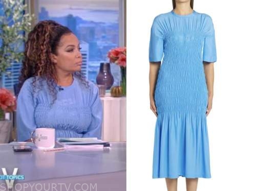 The View: May 2022 Sunny Hostin's Blue Smocked Midi Dress | Shop Your TV