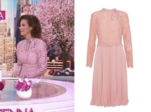 stephanie ruhle, the today show, hoda and jenna, pink lace pleated tie neck dress