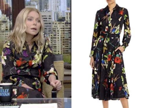 Live with Kelly and Ryan: May 2022 Kelly Ripa's Black Floral Midi Shirt ...