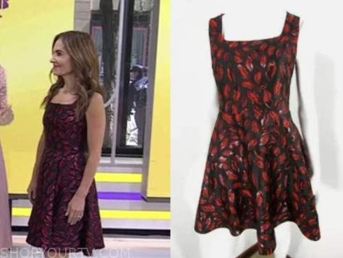 the today show, hoda and jenna, joy bauer, black and red lip print dress
