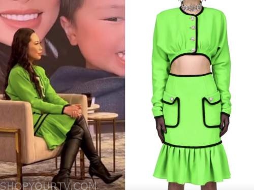 tamron hall show, green jacket and skirt, christine chiu