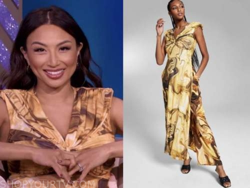 the real, brown marble print dress, jeannie mai