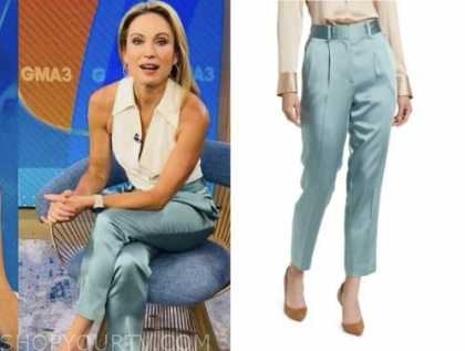 Good Morning America: May 2022 Amy Robach's Blue Satin Pants | Fashion ...