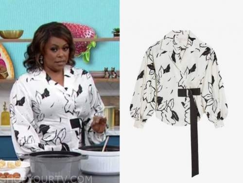 jamika pessoa, the good dish, black and white printed wrap top