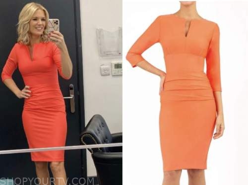 charlotte hawkins, good morning britain, orange pencil dress