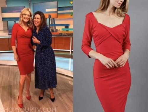 charlotte hawkins, good morning britain, red pencil dress