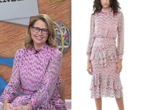 the today show, jenna fischer, pink printed ruffle dress