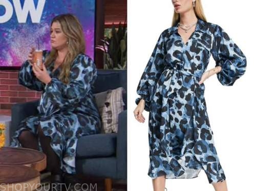 kelly clarkson, blue leopard wrap dress ...