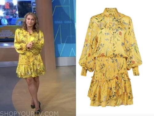 Good Morning America: May 2022 Ginger Zee's Yellow Floral Satin Dress ...