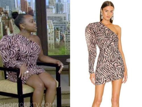 live with kelly and ryan, quinta brunson, zebra puff shoulder one-sleeve dress