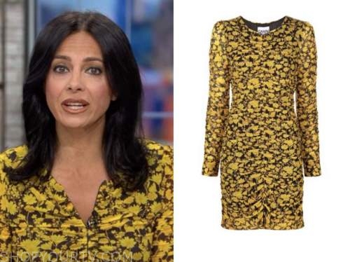 dr. tara narula, cbs mornings, yellow floral ruched dress