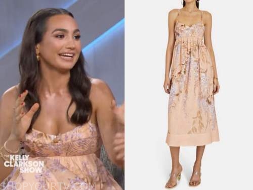 emily bear, the kelly clarkson show, orange peach floral midi dress