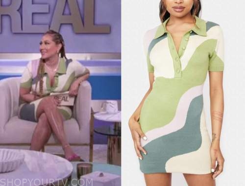 adrienne bailon, the real, green abstract print knit polo dress