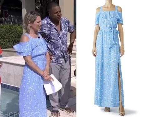 the today show, dylan dreyer, blue daisy floral cold-shoulder maxi dress, hilton head, south carolina