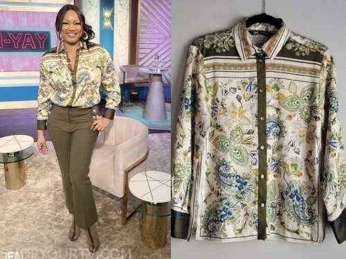 the real, garcelle beauvais, paisley satin shirt