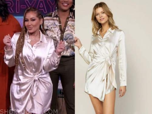 adrienne bailon, the real, satin drape shirt dress
