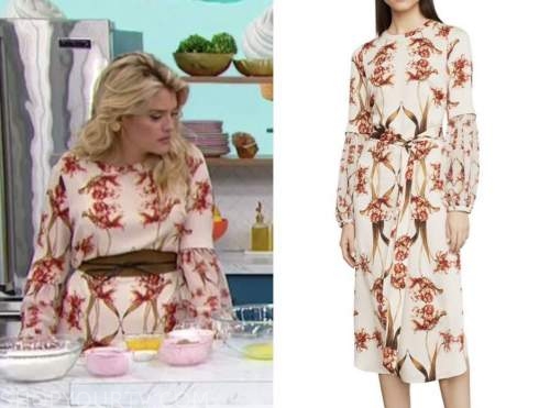 daphne oz, the good dish, white and red floral dress