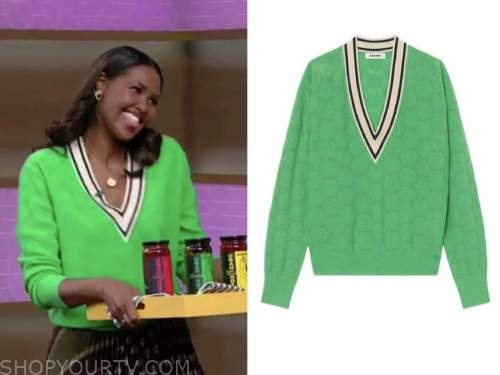 Ubah Hassan, the good dish, green v-neck sweater