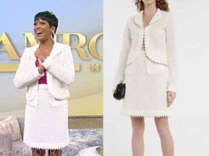 Tamron Hall Show: May 2022 Tamron Hall's White Macrame Jacket and Skirt ...