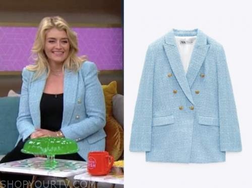 daphne oz, the good dish, blue tweed blazer