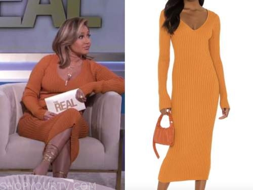 adrienne bailon, orange ribbed knit dress, the real