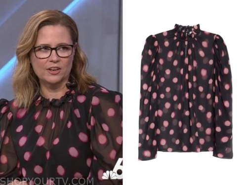 jenna fischer, the kelly clarkson show, black and pink polka dot top
