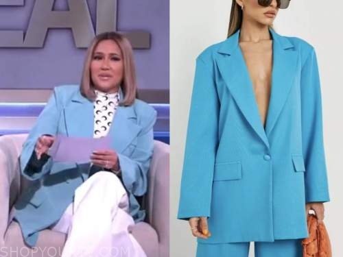 the real, blue oversized blazer, adrienne bailon, adrienne houghton