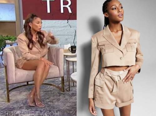jeannie mai, tamron hall show, satin cropped jacket and shorts