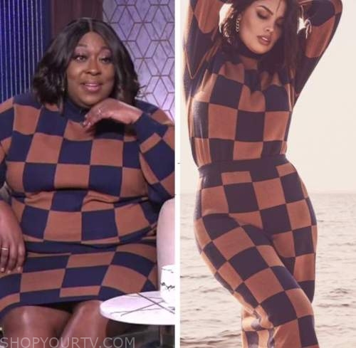 loni love, the real, check orange and blue knit dress