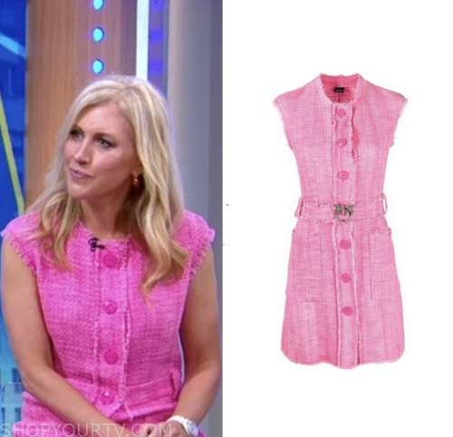emily giffin, good morning america, hot pink belted frayed dress