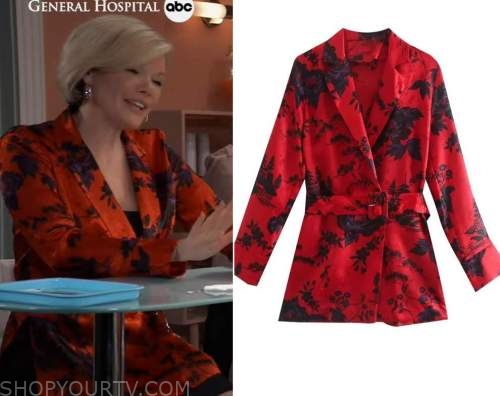 General Hospital: May 2022 Ava's Red & White Floral Belted Blazer ...