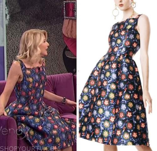 candace bushnell, the wendy williams show, blue jacquard floral dress