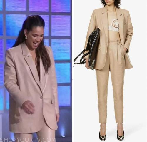 adria arjona, the kelly clarkson show, beige leather blazer and pant suit