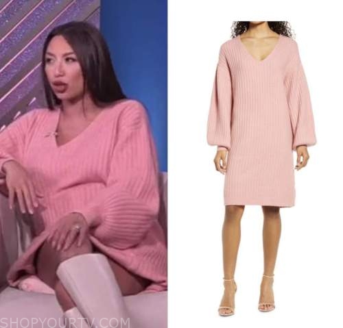 the real, jeannie mai, pink sweater dress