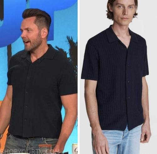 joel mchale, E! news, daily pop, navy blue knit shirt