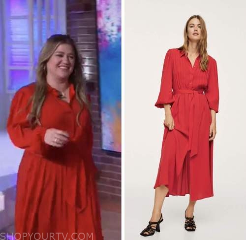 the kelly clarkson show, kelly clarkson, red pleated shirt dress