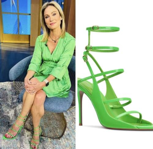 Good Morning America June 2022 Amy Robach s Green Neon Strappy Sandals Heels Shop Your TV
